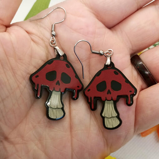 Skull Mushroom Acrylic Earrings